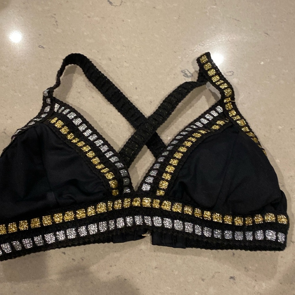 La Blanca bikini top black metallic gold silver